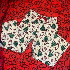 Hello Kitty Fuzzy Christmas Pajamas - White, Red, Green